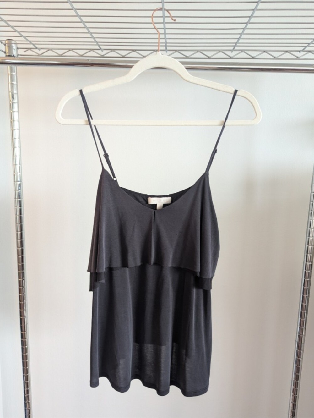 Anthropologie (eri + ali) Black Layered Ruffle Spaghetti Strap Flowy Cami Tank